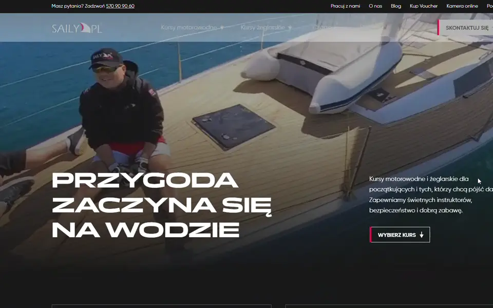 Strona Saily.pl: prezentacja kursu żeglarskiego